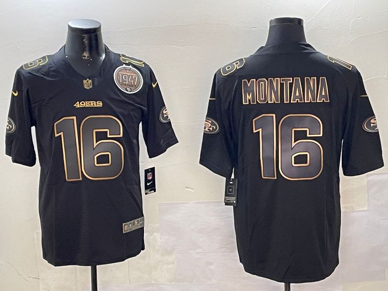 Men San Francisco 49ers 16 Montana Black Gold 2024 Nike Limited NFL Jersey style 01081